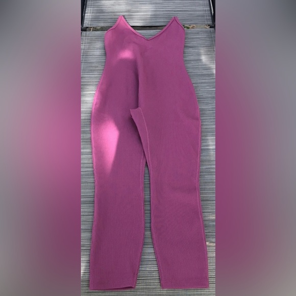 NWOT Nike JDI Plunge Back Ribbed Jumpsuit Pink - Picture 6 of 12